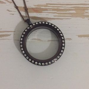 Origami Owl large chocolate locket w/crystals.